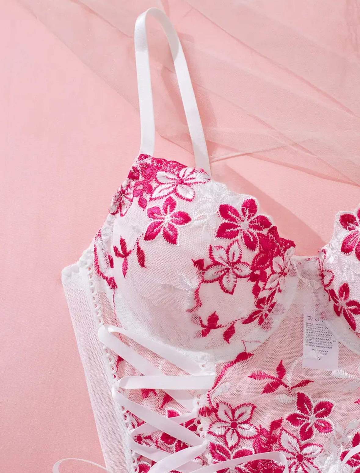 Conjunto Lencería Corset Blanco/Fucsia (M)