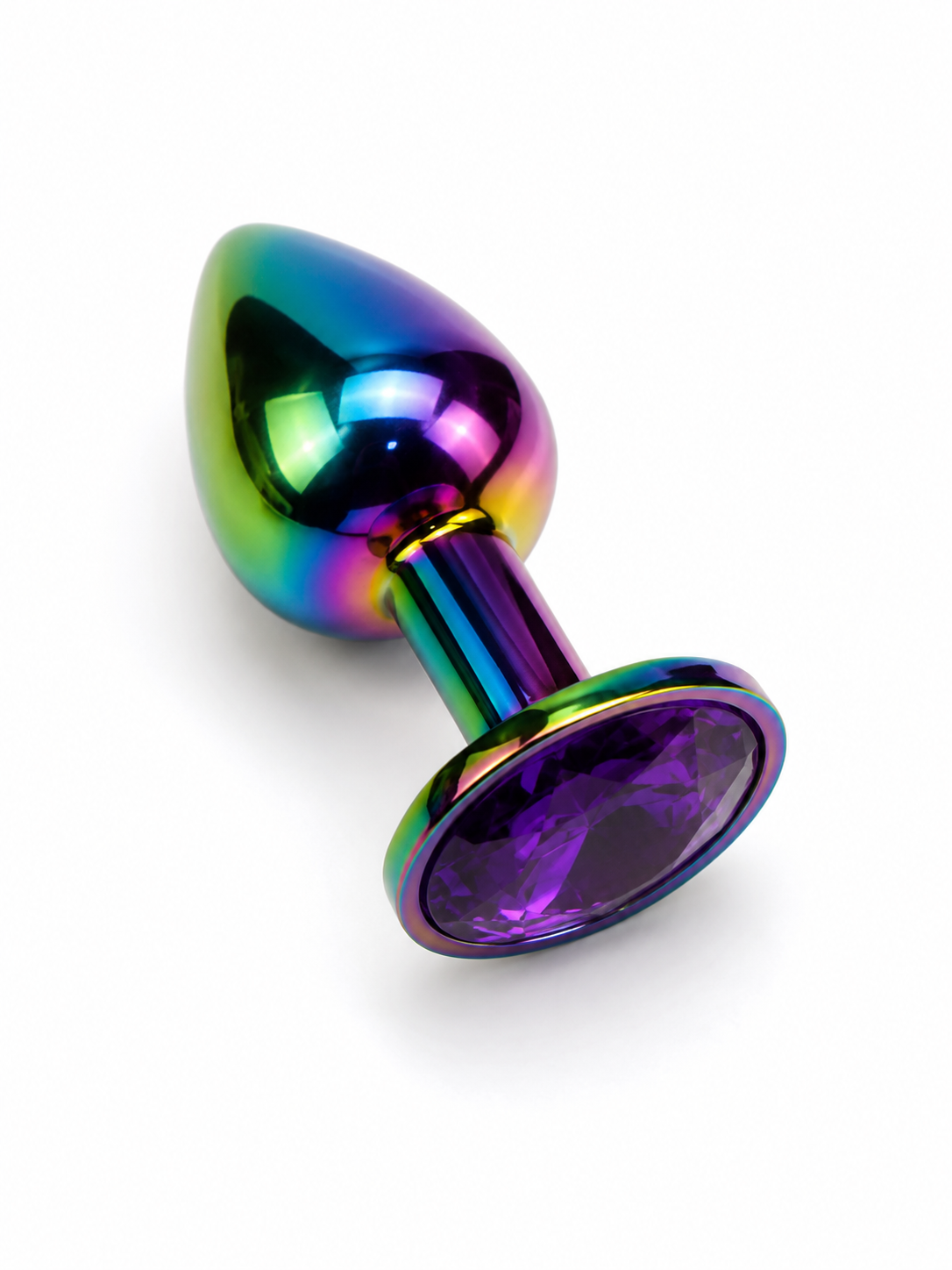 Plug Anal de Acero Inoxidable Arcoíris con Cristal Morado ✨