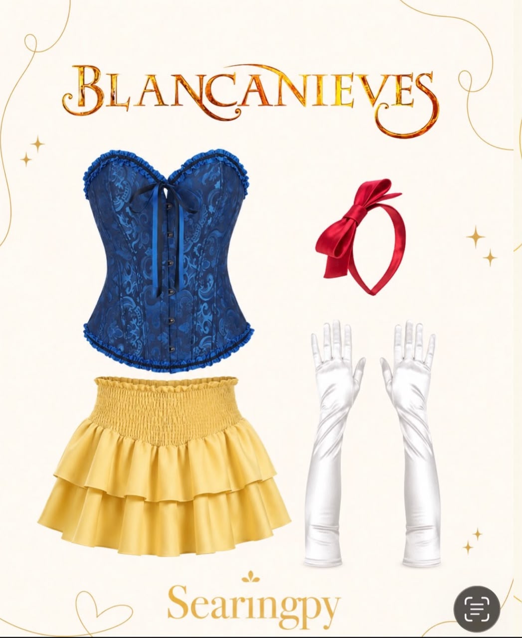 Disfraz blanca nieves talla s incluye corset y falda