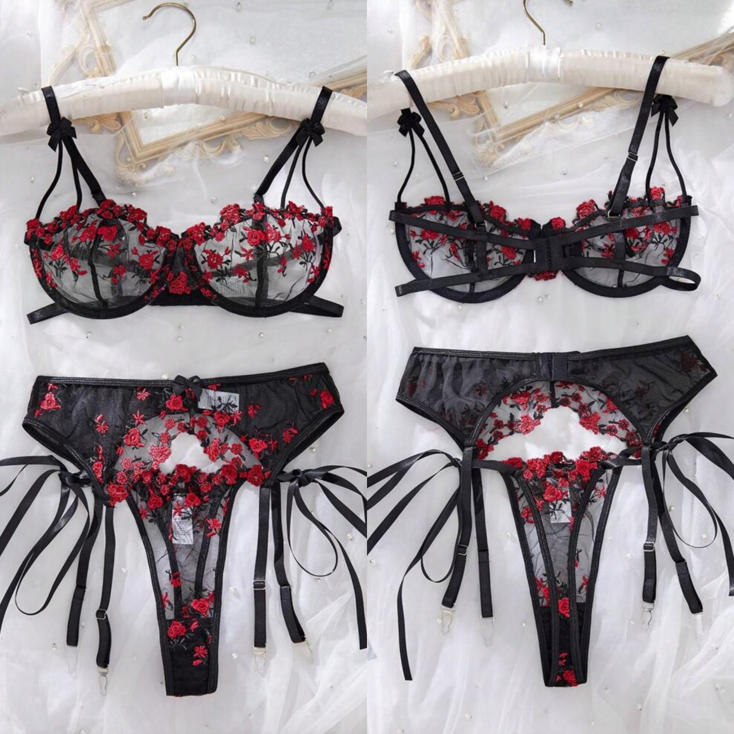 Conjunto Liguero Negro con Rojo S-M (no incluye medias ni ligas)