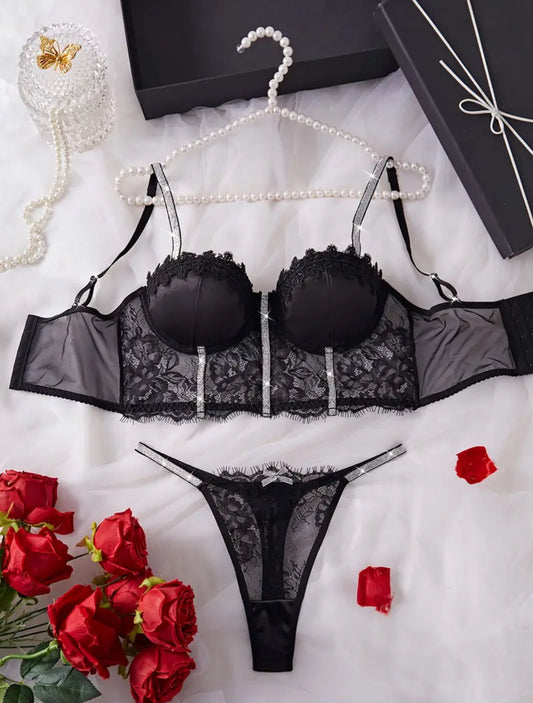 Conjunto Lencería Corset Negro (M)