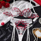 Conjunto Lencería Liguero Blanco Con Rojo + Medias blancas (M)