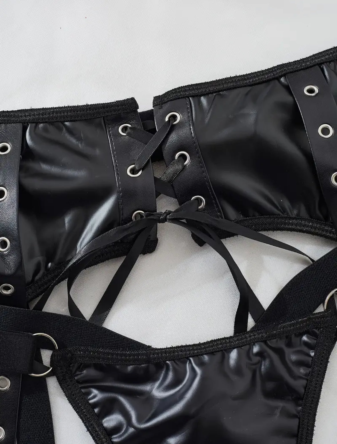 Conjunto LenceríaLiguero Tipo cuero Negro (M)