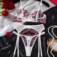 Conjunto Lencería Liguero Blanco Con Rojo + Medias blancas (M)