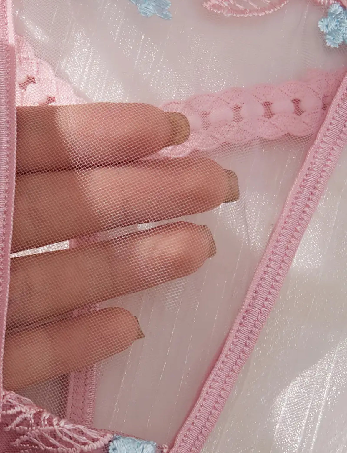 Conjunto Lencería Liguero Palo de Rosa con Flores (M)