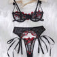 Conjunto Liguero Negro con Rojo S-M (no incluye medias ni ligas)