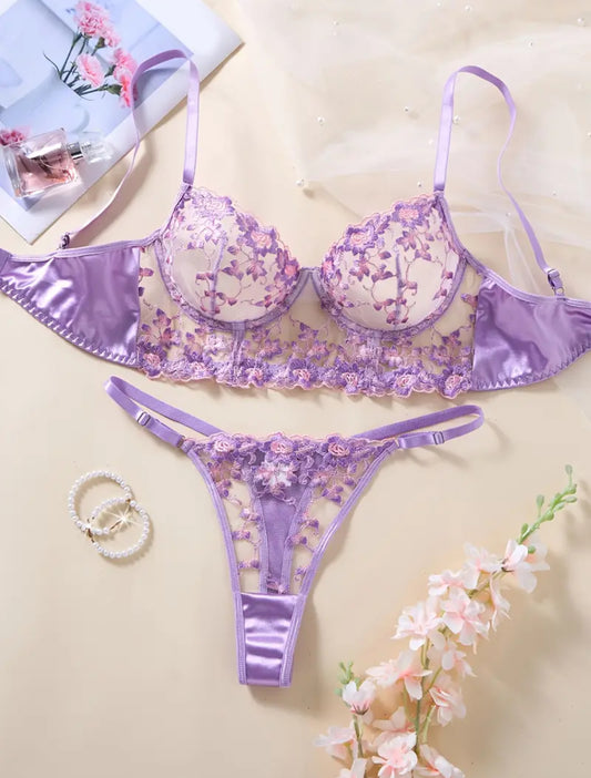 Conjunto Lencería Corset Lila Floral (M)