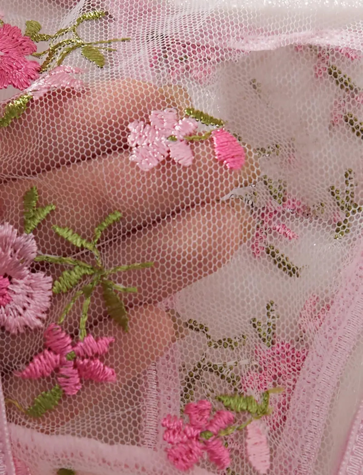Conjunto Lencería Liguero Rosa Flores (S)