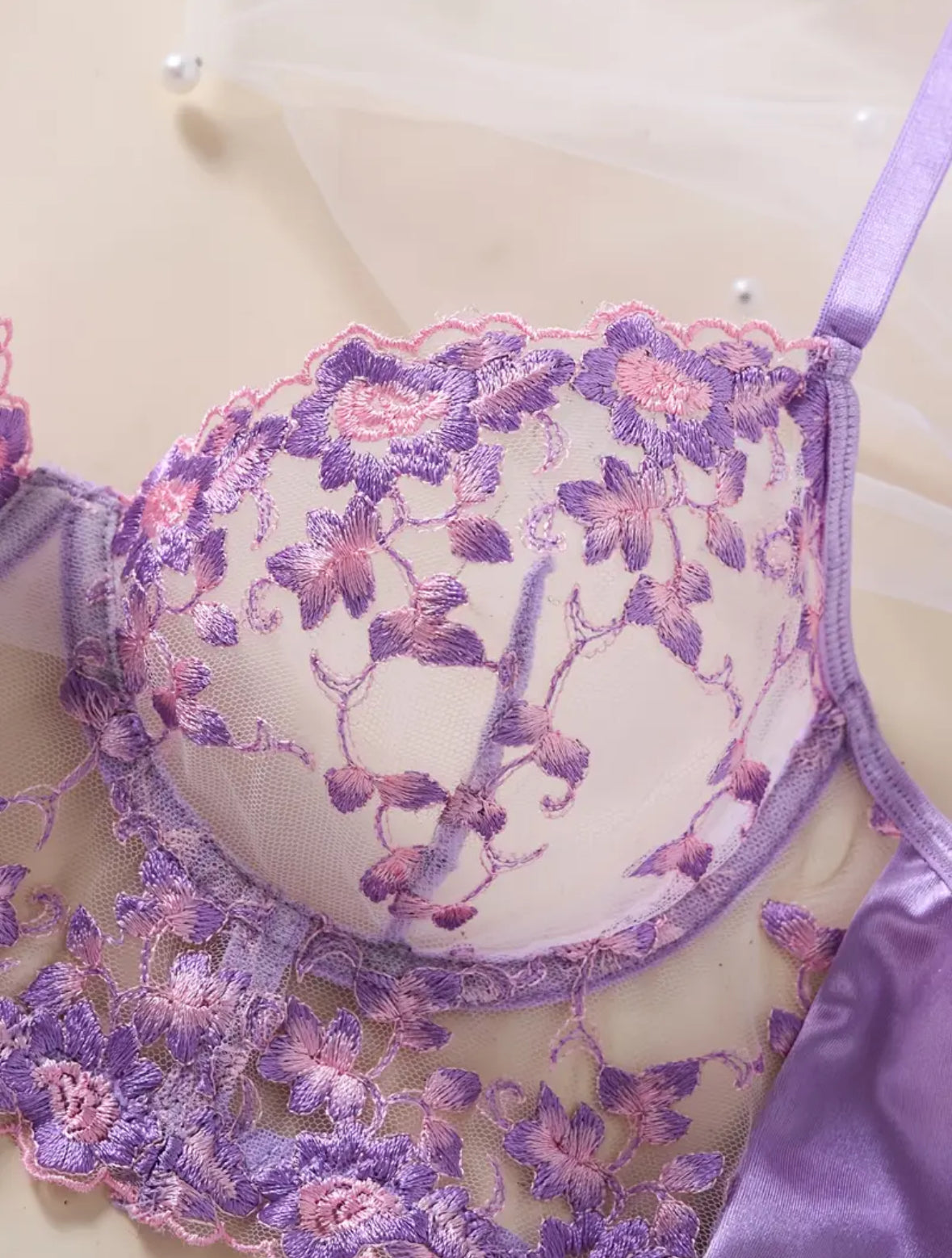 Conjunto Lencería Corset Lila Floral (M)