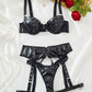 Conjunto LenceríaLiguero Tipo cuero Negro (M)