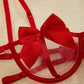 Conjunto Lencería Liguero Rojo Moños (S)