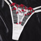 Conjunto Lencería Liguero Blanco Con Rojo + Medias blancas (M)