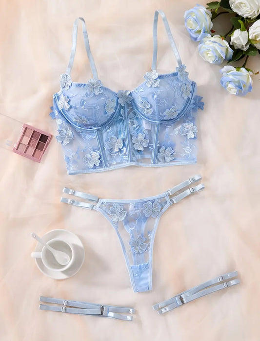 Conjunto Lencería Corset Celeste (M)