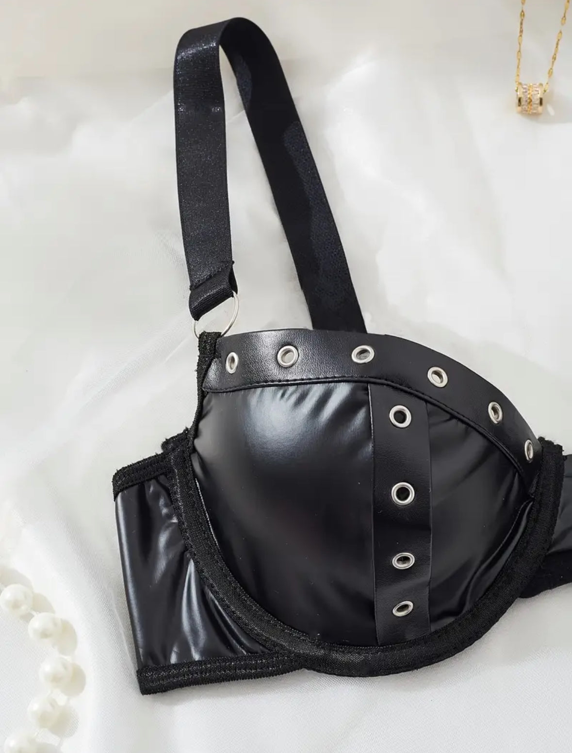Conjunto LenceríaLiguero Tipo cuero Negro (M)
