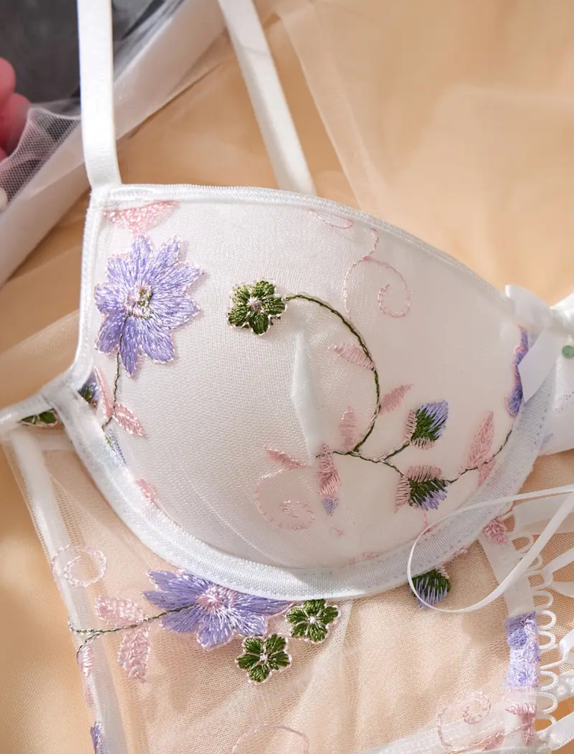 Conjunto Lencería Corset Blanco Flores (S)
