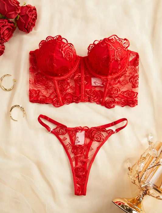 Conjunto Lencería Corset Rojo (M)