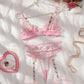 Conjunto Lencería Liguero Palo de Rosa con Flores (M)