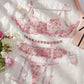 Conjunto Lencería Liguero Rosa Flores (S)