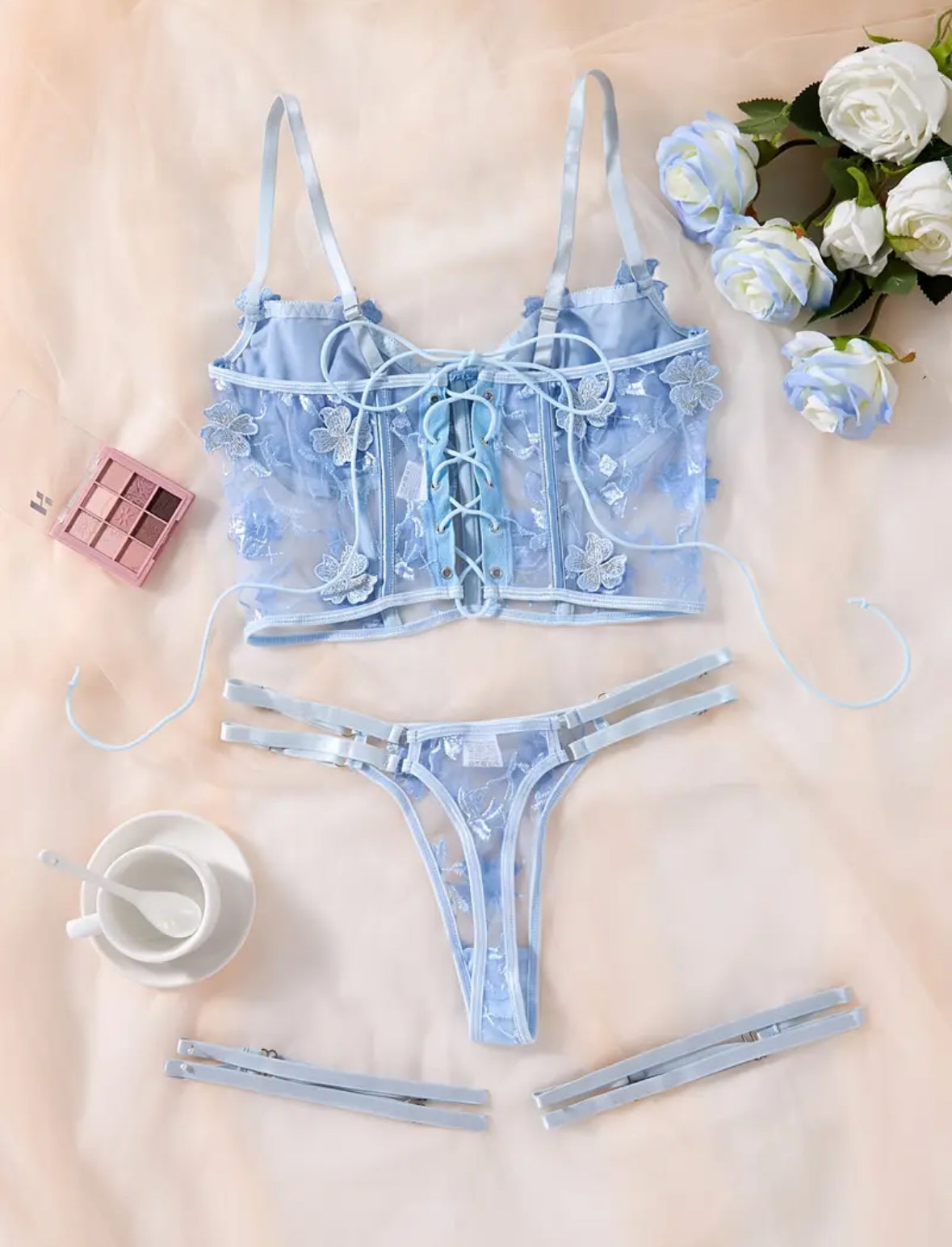 Conjunto Lencería Corset Celeste (M)