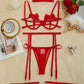 Conjunto Lencería Liguero Rojo Moños (S)