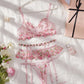 Conjunto Lencería Liguero Rosa Flores (S)