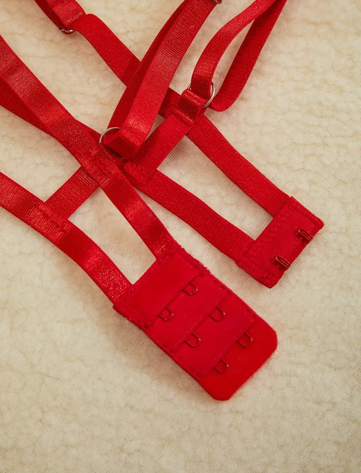 Conjunto Lencería Liguero Rojo Moños (S)