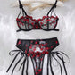 Conjunto Liguero Negro con Rojo S-M (no incluye medias ni ligas)