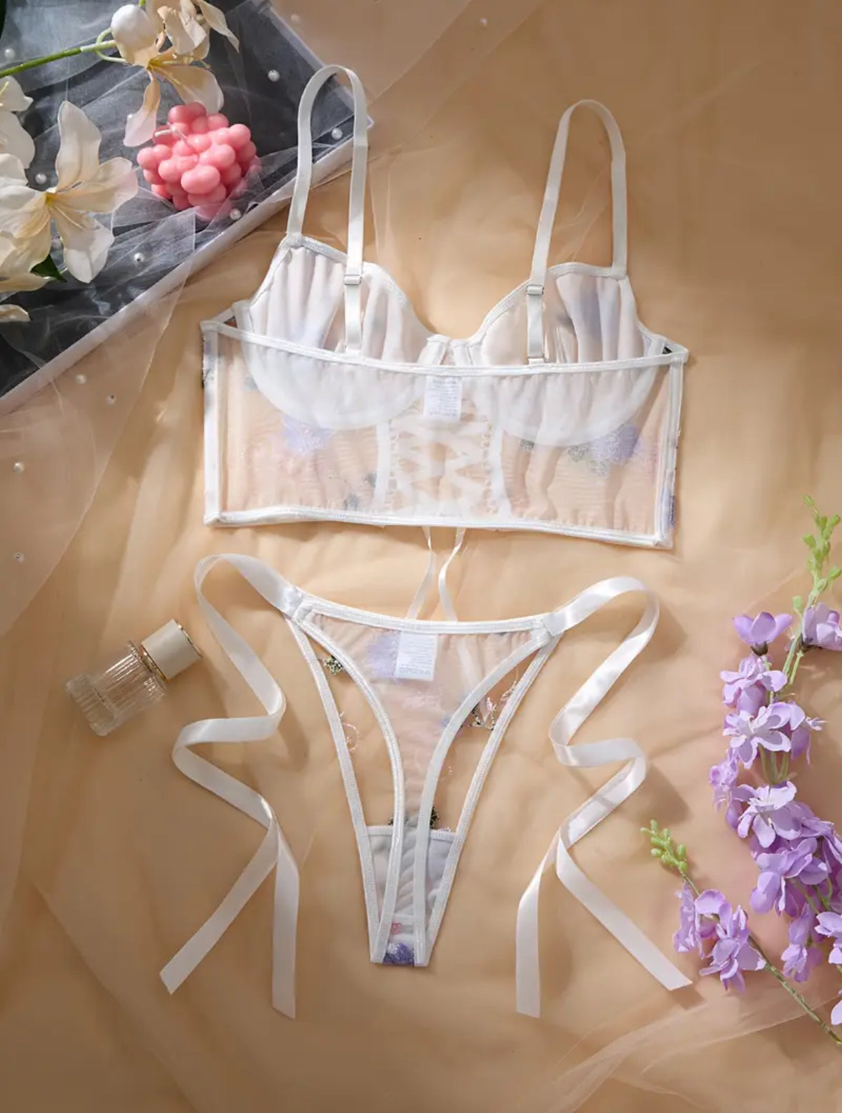 Conjunto Lencería Corset Blanco Flores (S)