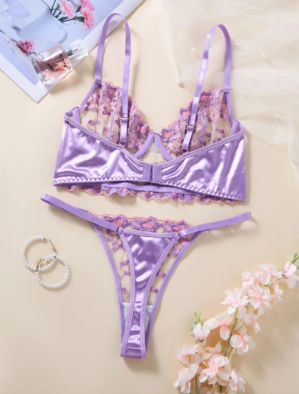 Conjunto Lencería Corset Lila Floral (M)