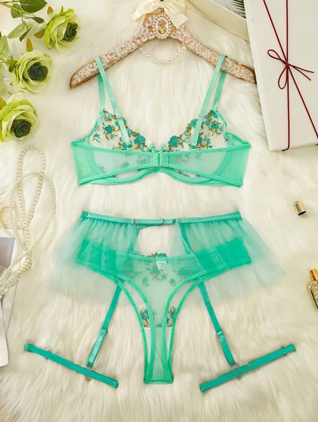 Conjunto Liguero Verde Agua Marina Importado (S-M-L)