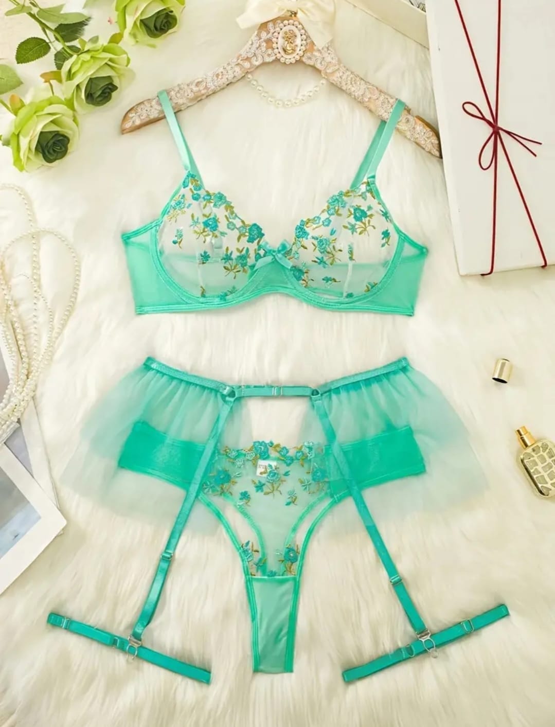 Conjunto Liguero Verde Agua Marina Importado (S-M-L)