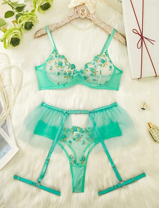 Conjunto Liguero Verde Agua Marina Importado (S-M-L)