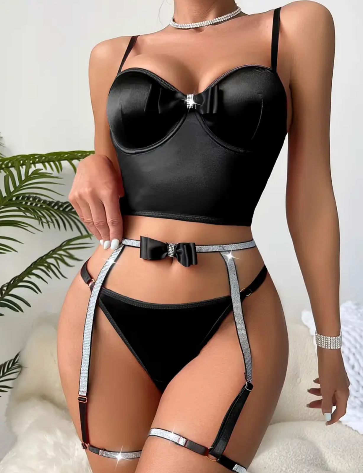Conjunto Liguero Sencillo Licrado Moños Importado (S-M)