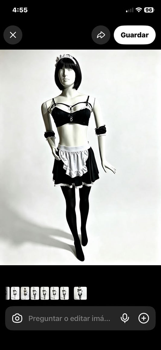 Disfraz de mucama incluye falda ,sosten, diadema , muñequeras . talla S …