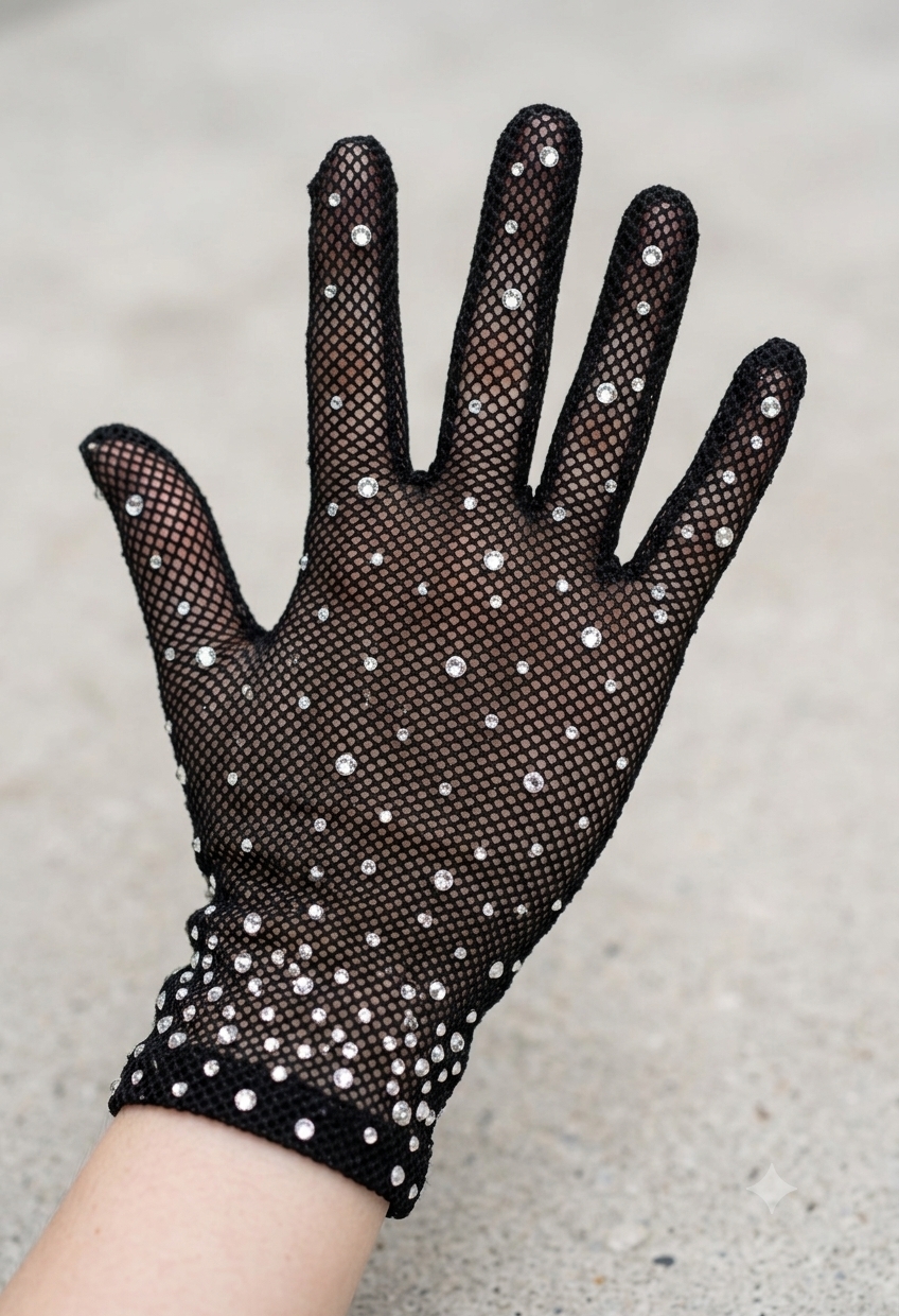 Guante de Malla Elegante con Pedrería y Brillantes - Negro
Guante Corto