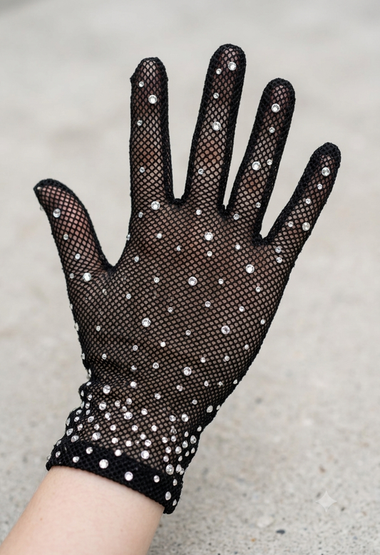 Guante de Malla Elegante con Pedrería y Brillantes - Negro
Guante Corto